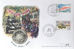 France, 1993 Silver Franc Coin, issued to commemorate D-Day, UNC in Firsty Day Cover