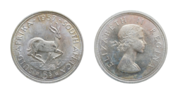 South Africa, 1957 Silver 5 Shillings, EF