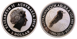 Australia, 2015 One Dollar Kookaburra 1oz troy 0.999 Silver in Capsule UNC
