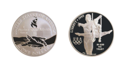 US, 1995 One Dollar, Centennial Olympic Games, "Gymnastics" Silver Proof in Capsule FDC