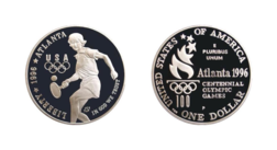 USA, 1996 Atlanta Olympic Games. One Dollar Silver Proof, Commemorating "TENNIS" Silver Proof in Capsule FDC