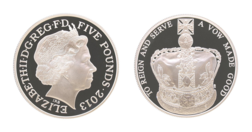 2013 Five Pounds Silver Proof Rev: Queen Elizabeth's Diamond Jubilee, in Capsule FDC