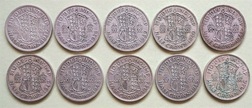 George VI. Half-Crown Set, (1937- 46)  Silver date run 10 Coin, GF to VF