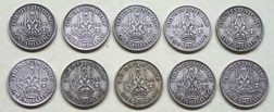 George VI. Scotland One Shilling, 0.500 Silver set. 1937-1946 (10) Coin, F to GF