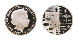 East Caribbean States, 5 Dollars 2012 Silver Proof, Rev: 60th Anniversary of the Coronation of Queen Elizabeth II.