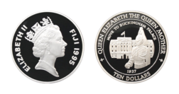 Fiji Island, 10 Dollars 1995 Silver proof, Commemorating Queen Elizabeth The Queen Mother, in Capsule FDC