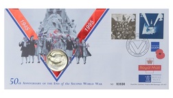 1995 UK, Two Pounds, '50th Anni End of 2nd World War' Royal Mint / Royal Mail Issue, UNC