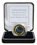 1999 Two Pound Coin, Silver 'Piedfort' Proof, Commemorating the Rugby World Cup 1999.