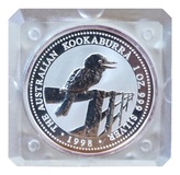 Australia, 1998 One Dollar Kookaburra resting on fence, 1oz troy 0.999 Silver sealed in Square Case as issued Choice UNC