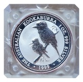Australia, 1999 1 Dollar Kookaburra & young resting on fence, 1oz troy 0.999 Silver sealed in Square Case as issued