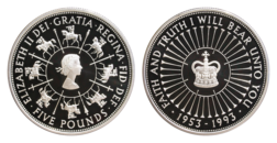1993 Five Pounds Silver Proof Rev: 'Coronation 40th anniversary' in Capsule only otherwise FDC