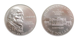 US, 1993 Silver Dollar, reverse: "Bill or Rights" in honour of James Madison, Choice Mint State in Capsule