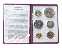 Australian, 1977 Brillaint Uncirculated Coin Collection, for the Silver Jubilee, issued by the Royal in Mint Wallet of issue.