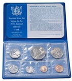 New Zealand, 1978 UNC Coin Year Collection,(7) Cu-Ni UNC Coin, Set, Deehive Dollar down to Cent, Mint Folder