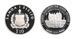 Western Samoa, 1994 $10 Silver Proof Coin honouring the life of H.M. Queen Elizabeth The Queen Mother