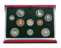2004 Royal Mint Proof Coin Collection (10 coins) Deluxe Red Leather Case & Certificate, FDC