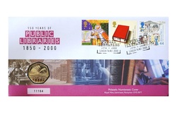 Fifty Pence, 2000 First Day Coin Cover, Commemorating '150 Years of PUBLIC LIBRARIES' Issued by the Royal Mint, Choice.