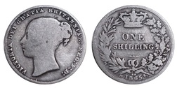 1865 Shilling, Die 88, Fair/ Fine