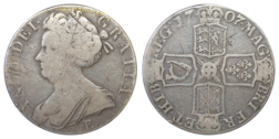 1707 Crown, Second bust, E below,  FAIR/F