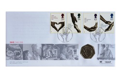 Fifty pence, 1998 Royal Mint 1st Day Coin Cover, Commemorating the 50th anniversary of the NHS