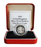 1993 UK, Silver Proof "PIEDFORT" One Pound Coin, Stunning, as Issued with Certificate FDC