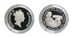 Alderney, 5 Pounds 1995 Silver Proof 'Queen Mother' in capsule with Royal Mint Certificate FDC