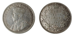 Canada, 1927 Silver 25 Cents, aVF key date, Very Rare