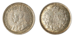 Canada, 1914 Silver 5 Cents, GVF