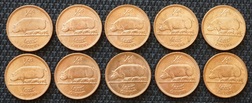 Ireland, 1967 Halfpennies (10 coins) Loose UNC Good Lustre