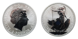 UK, 1998 Two Pounds Silver 1 ounce coin (Britannia Standing) in Capsule.