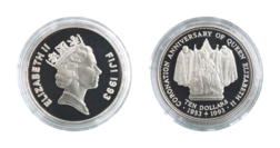 Fiji Islands, 1953-1993 10 Dollars Coronation Anniversary Crown, Silver Proof in Capsule & Royal Mint Certificate FDC