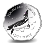 Falkland Islands, 2017 Fifty Pence "MAGELLANIC" Penguin, Coloured Cupro-Nickel Diamond Finish, in Capsule UNC
