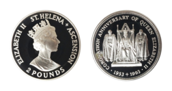 St Helena, 2 Pounds 1993 Coronation Anniversary Crown, Silver Proof in Capsule & Certificate FDC