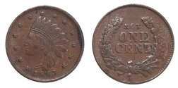 1863 "Indian Head" One Cent, (1859-1909) Scarce, GF