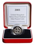 2001 UK, One Pound Silver "Piedfort" Proof Coin, Boxed with Certificate FDC