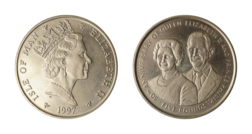 Isle of Man, 1997 Virenium Five Pounds, 50th Anniversary - Queen Elizabeth and Prince Phillip, aUNC
