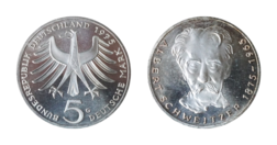 Germany - Federal Republic, 1975G Silver 5 Mark, 'Albert Schweitzer' aUNC