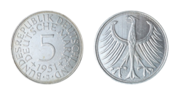 Germany - Federal Republic, 1951J Silver 5 Mark,  GVF
