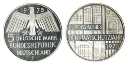 Germany - Federal Republic, 1975F Silver 5 Mark, 'European Monument Protection Year' EF