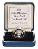 1992 UK, Silver Proof "Standard" One Pound Coin FDC