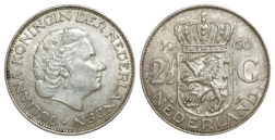 Netherlands, 1960 Silver 2-1/2 GULDEN, GVF