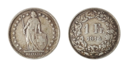 Switzerland, 1914B Silver Franc, aVF