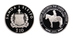Western Samoa, 1995 $10 Silver Proof in Capsule,  honouring the life of H.M. Queen Elizabeth The Queen Mother FDC
