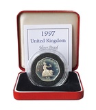 UK, 1997 Silver Proof PIEDFORT Fifty Pence Coin, Boxed with Royal Mint Certificate, aFDC