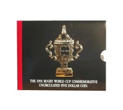 New Zealand, 1991 Rugby World Cup Commemorative Uncirculated Five Dollar Coin, Mint Folder