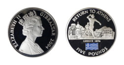 Gibraltar, 2004 Summer Olympics, Athens £5 Coin ,Silver Proof in Capsule, FDC
