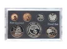 New Zealand, 1987 Proof Coin Year Set (7 Coins) including the "National Parks" Silver Dollar, Case only FDC