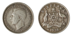 Australia, 1938 Silver Sixpence, GF