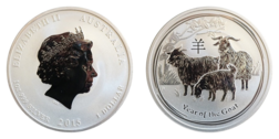 Australian,  2015 lunar 'Year of the Goat' 1 ounce. 0.999 Silver Bullion, Choice UNC in Capsule