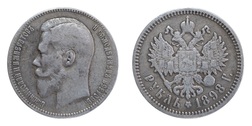 1898 Nicholas II Russia silver 1 Ruble coin, Fine